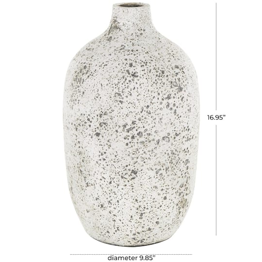 17" White Antique-Style Textured Ceramic Vase
